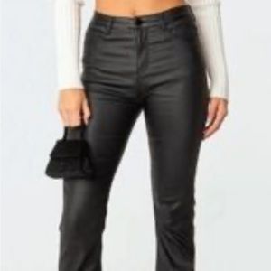 Ediklted faux leather black flare pants
